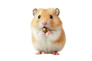 Adorable animal with fur holding a nut on transparent background. Focus on the tiny creature. Studio lighting