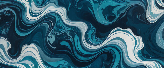 A deep, oceanic marbled paper, blending navy blues, teals, and silvers with subtle white swirls. The design captures the mysterious beauty of the ocean at night, ideal for travel branding.