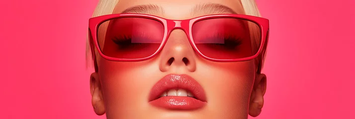 Woman with vibrant style and red glasses against a pink backdrop, showcasing a bold and fashionable statement. © A2Z AI 