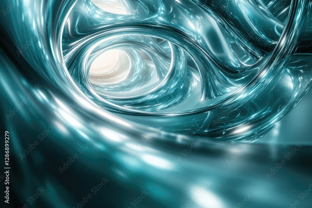 Aufkleber abstract teal metallic swirls create a hypnotic, futuristic tunnel effect.