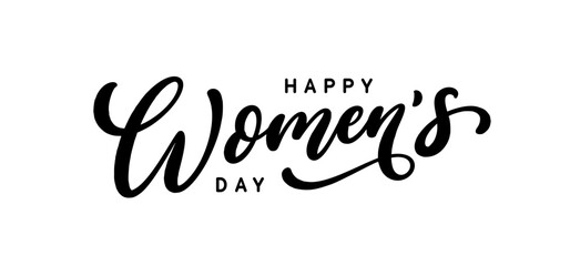 Happy Women's Day hand drawn lettering. Text isolated on white for postcard, poster, banner design element. Happy Women's Day script calligraphy. Ready holiday lettering design.