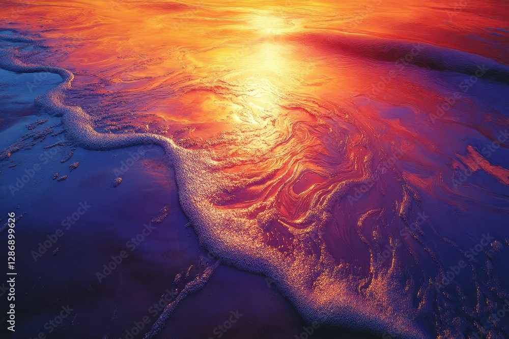 Aufkleber vibrant sunset colors reflected on ocean waves creating a mesmerizing abstract pattern of orange, pu