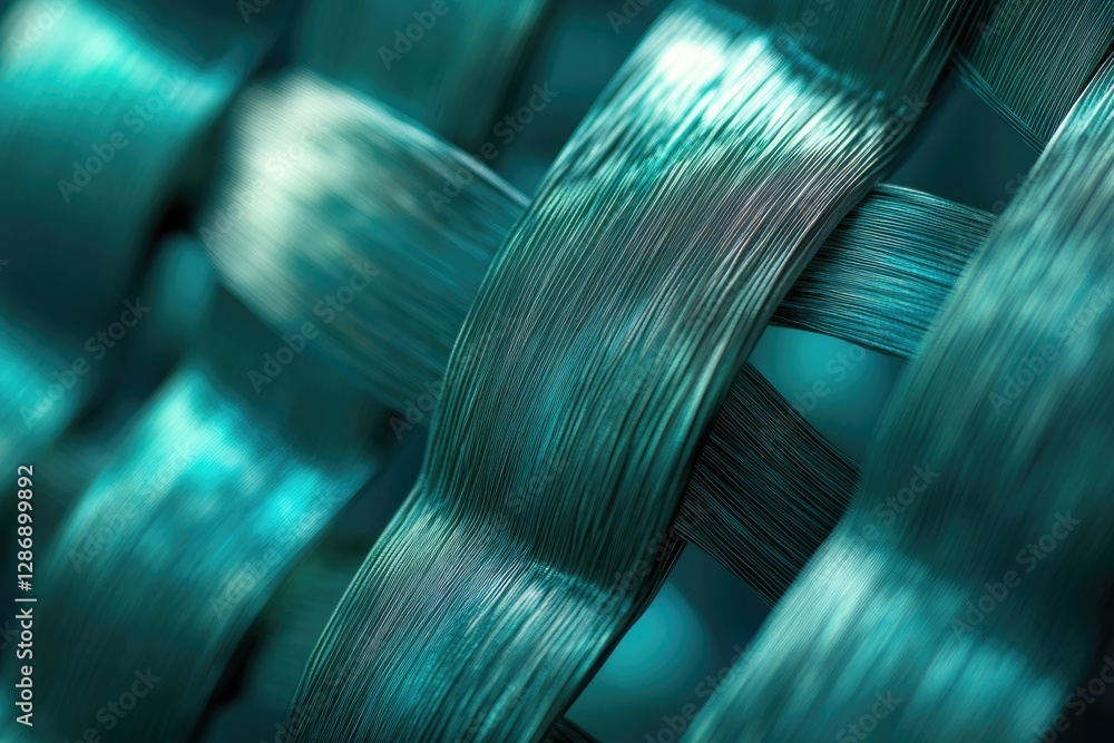 Leinwandbilder close-up of interwoven teal metallic strands, creating a textured abstract pattern.