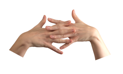 Female hands elegantly intertwined, showcasing beautifully groomed nails and smooth, soft skin. Symbolizing wellness, skincare, and self-care. Isolated on white background.