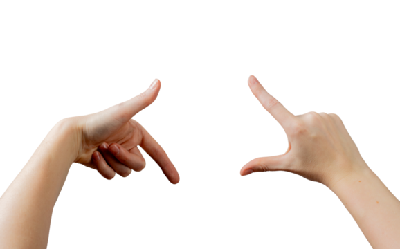 Female hands forming a square framing gesture, thumbs and index fingers creating a visual crop to capture perspective and composition. Symbolizing filmmaking, photography, and creative visualization.