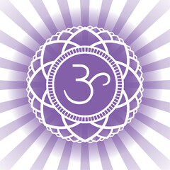 Sahasrara thousand-petaled or crown chakra is generally considered the seventh primary symbol, according to most tantric yoga traditions, Ayurveda, Hinduism, Buddhism. Energy center of human body.