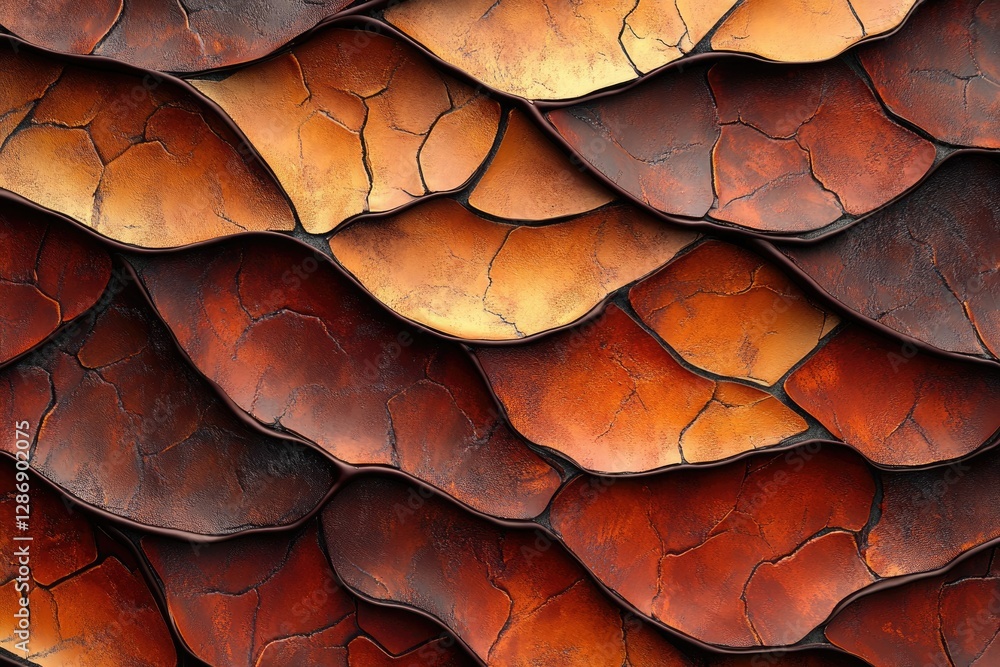 Poster abstract wave-like pattern with cracked, earthy tones in warm browns and oranges.