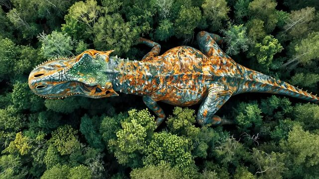 Ancient creature: video showcasing dinosaur, capturing essence of prehistoric life, majestic movements, fascinating world of extinct species in vivid, dynamic detail.