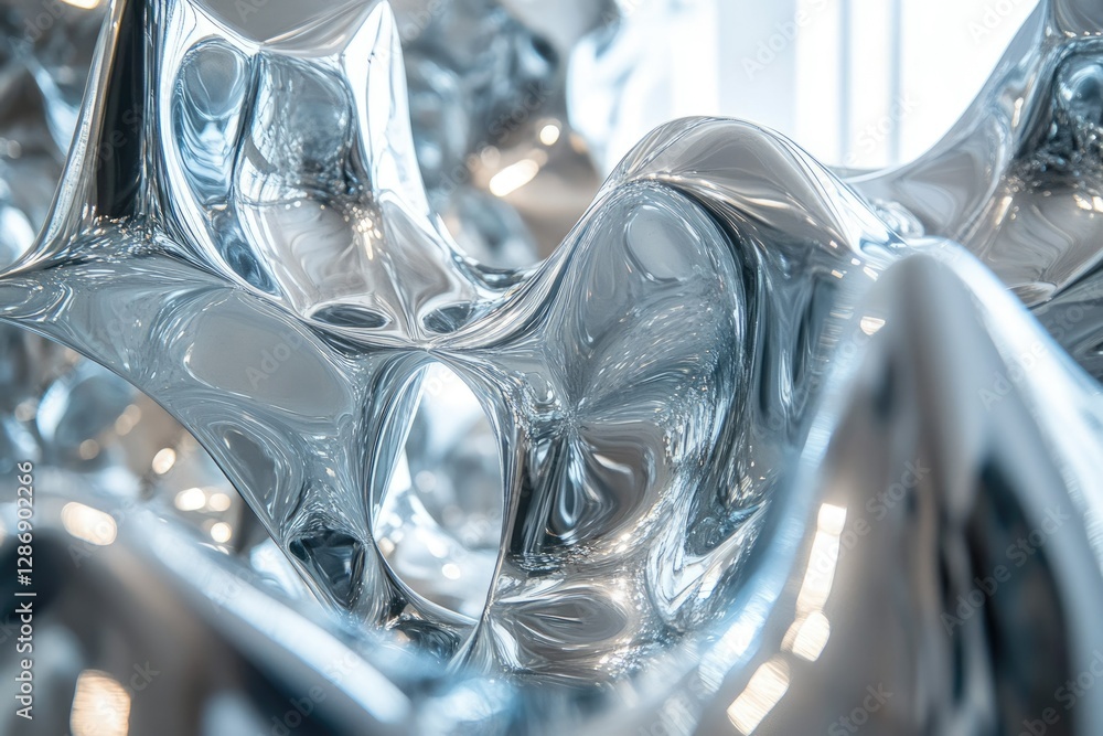 Aufkleber Abstract metallic sculpture with flowing, reflective surfaces creating a dynamic and mesmerizing visual experience.