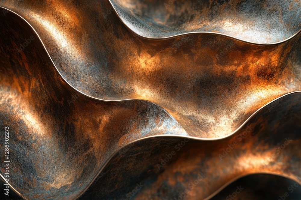 Poster abstract bronze metal texture with wavy, undulating patterns and a rustic, aged appearance.