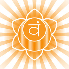 Svadhisthana - the second primary chakra, is said to be blocked by fear, especially the fear of death. Opening this chakra can boost creativity, manifested desire and confidence. Vector. Ayurveda