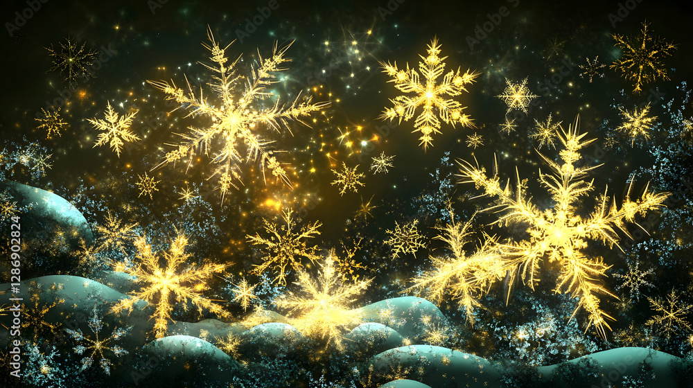 Poster artistic abstract representation of snowflakes in a visually appealing wallpaper design