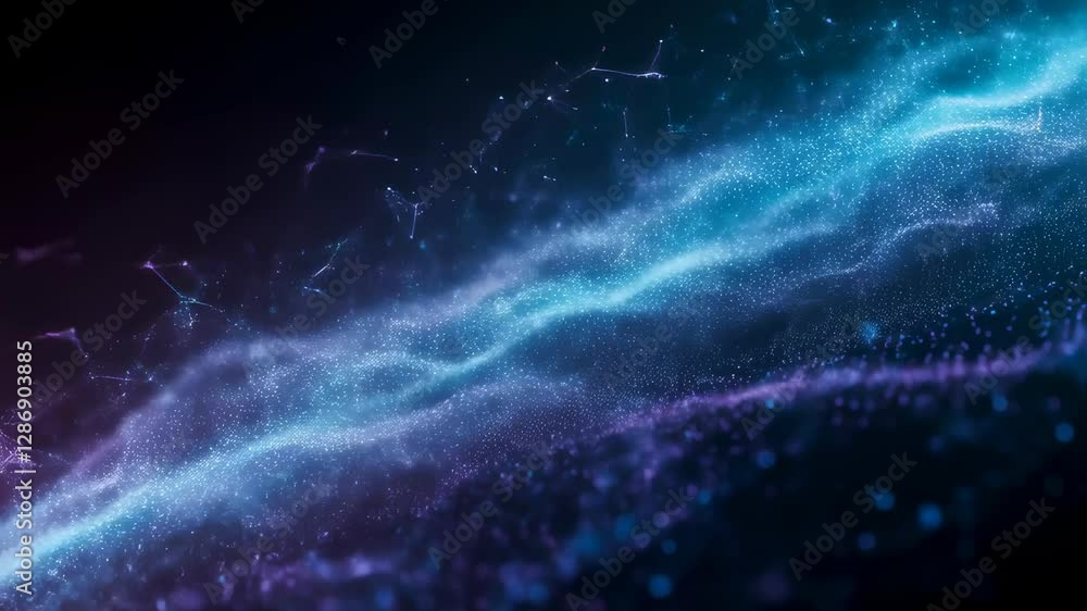 Poster Digital network waves abstract background. Blue glowing data connections. Futuristic technology concept. Cyber security and internet of things visualization. Modern computing and AI