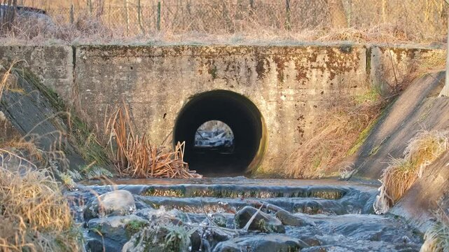 Concrete Culvert Tunnel Carrying a Water Stream Under Road or Railway