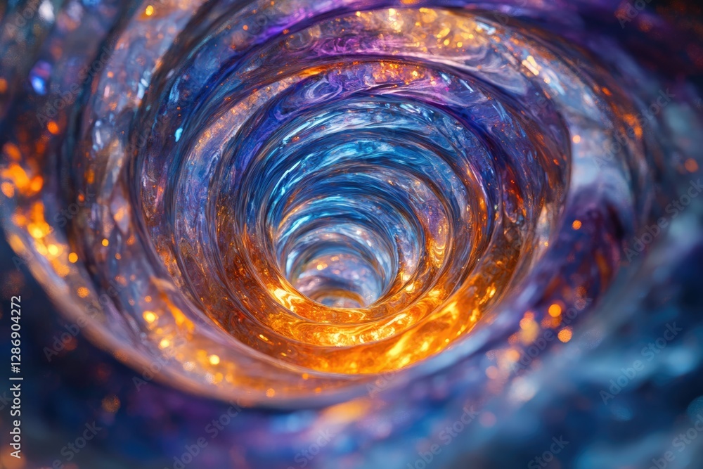 Poster Abstract swirling vortex of vibrant blue and orange, glowing with inner light, creating a mesmerizing visual.