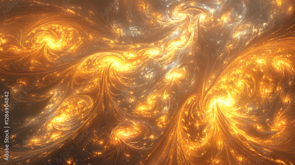Poster computer generated image of a yellow and orange abstract swirl with artistic tulip elements incorpor