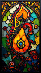 Colorful stained glass window. . Multicolored interior design template. Oil painting