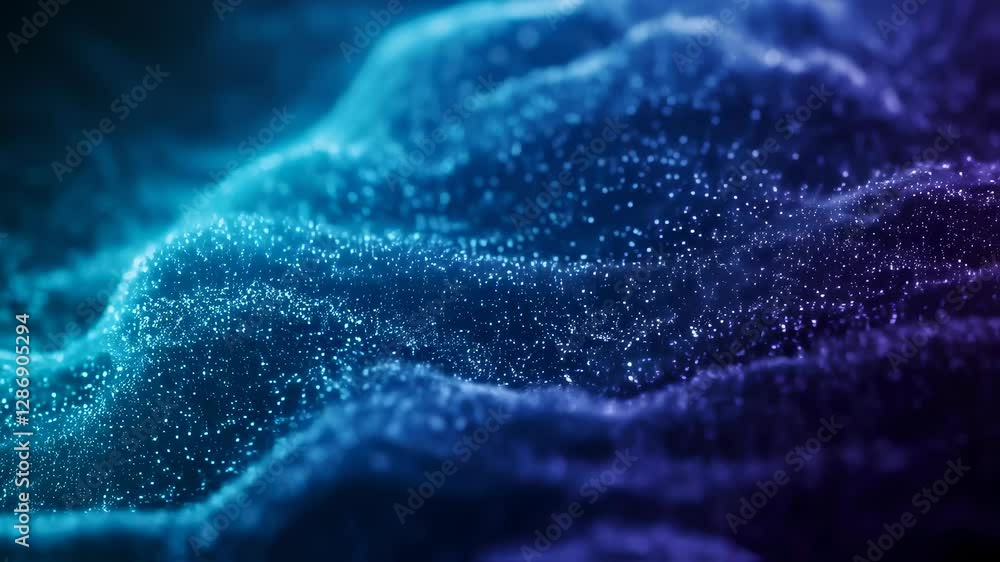 Poster abstract digital wave of glowing particles. futuristic technology concept. sparkling blue and purple