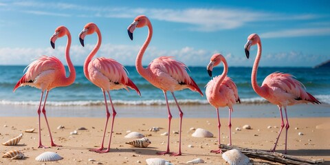 Obraz premium Pink flamingos in the water