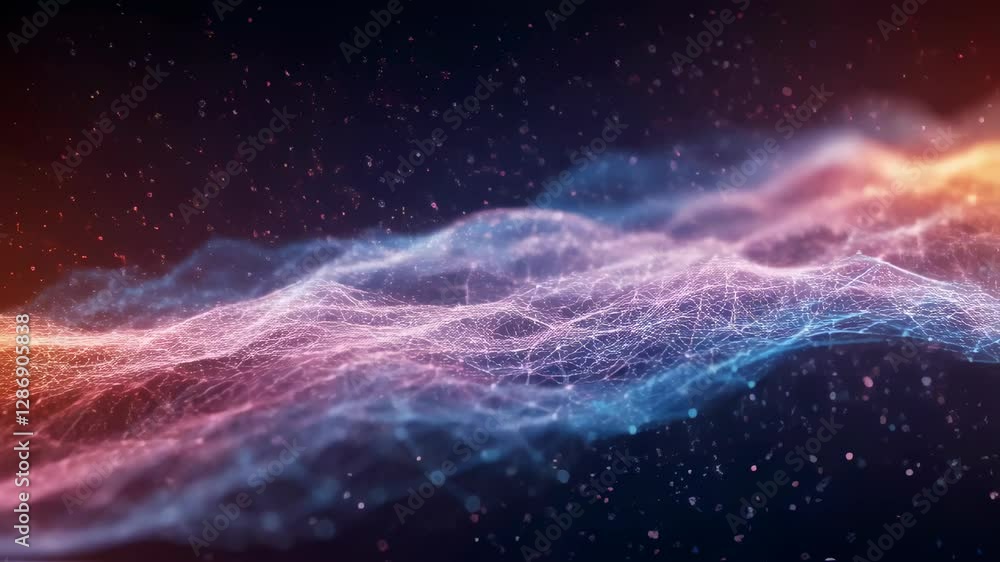 Poster Digital network waves abstract background. Blue glowing data connections. Futuristic technology concept. Cyber security and internet of things visualization. Modern computing and AI
