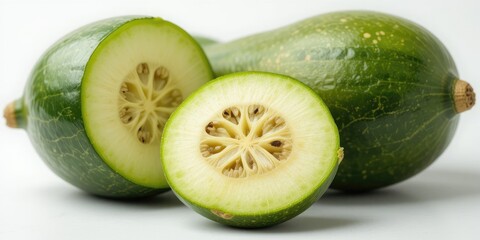 Fresh Green Zucchini Still Life with Cross Sections on White