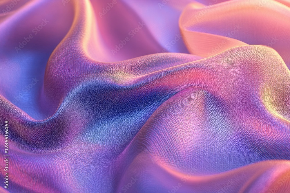 Poster Close-up of iridescent fabric with soft, flowing folds displaying a pastel color palette.