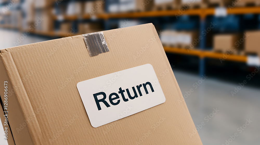 Poster returned package in a warehouse, ready for processing. cardboard box with 