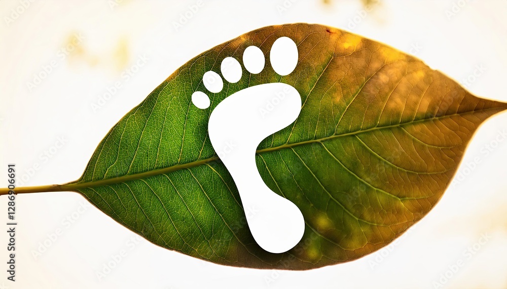 Aufkleber creative expression with a barefoot print elegantly placed over a vibrant leaf imprint