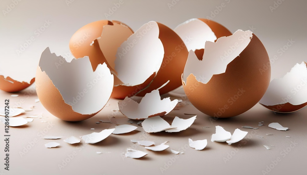 Poster Eggshell Fragments Create a Delicate Pattern on a Soft Neutral Backdrop in an Artistic Display