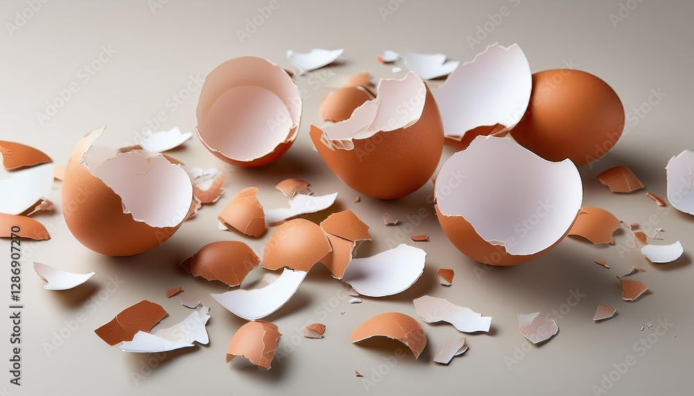 Poster Delicate Shards of Eggshells Create a Textured Mosaic on a Simple Neutral Backdrop