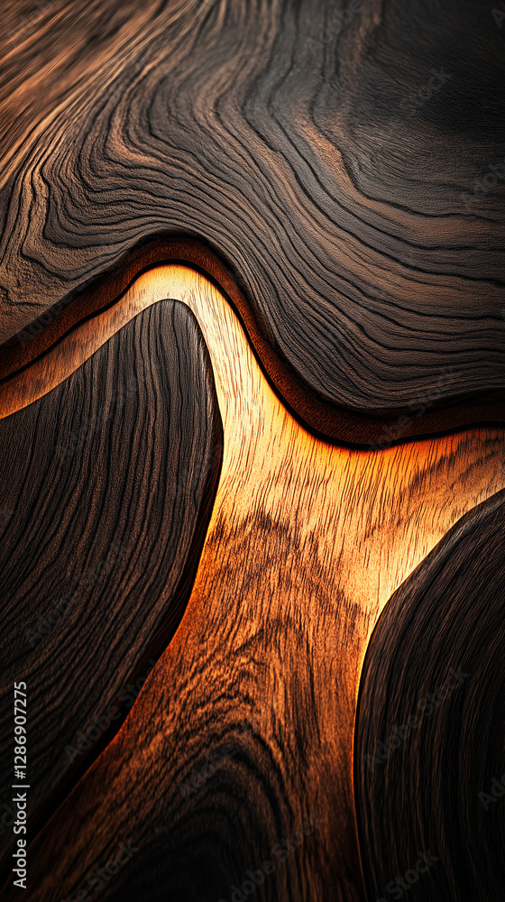 Aufkleber Backlit wood grain creating an abstract pattern with warm light