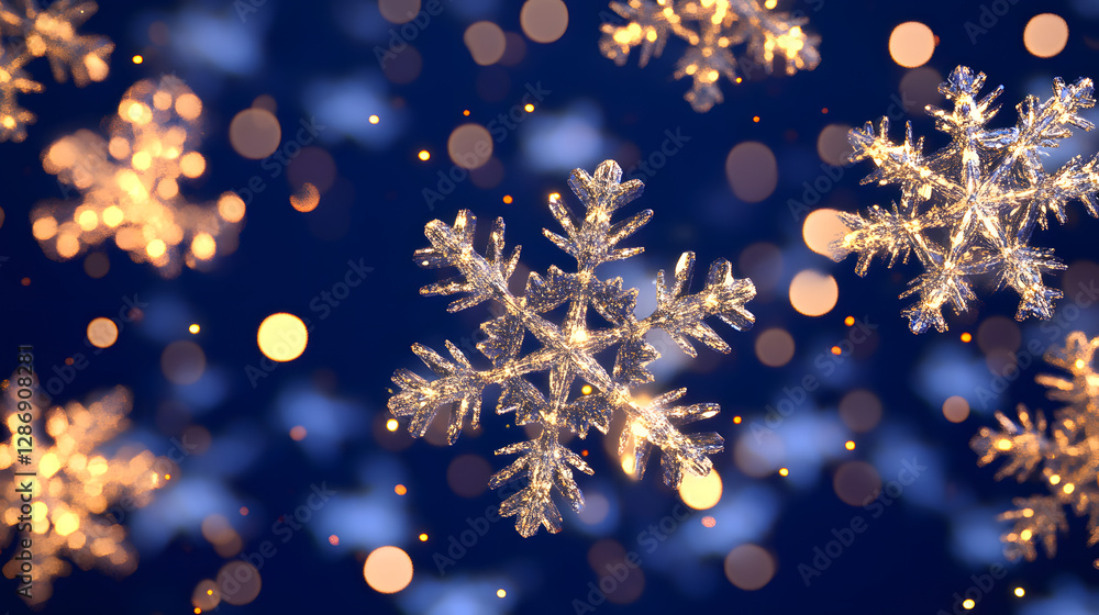 Poster close up of a snowflake on a tulip petal with artistic glow effect