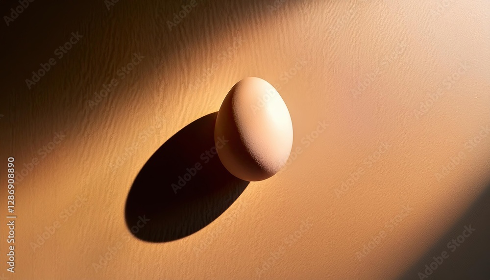 Poster Softly Illuminated Egg Creating a Delicate Shadow on a Warm Surface in Gentle Morning Light