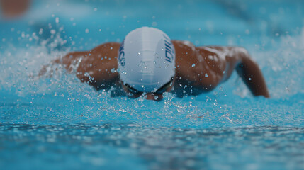 Swimmer diving into the pool at the start of a race