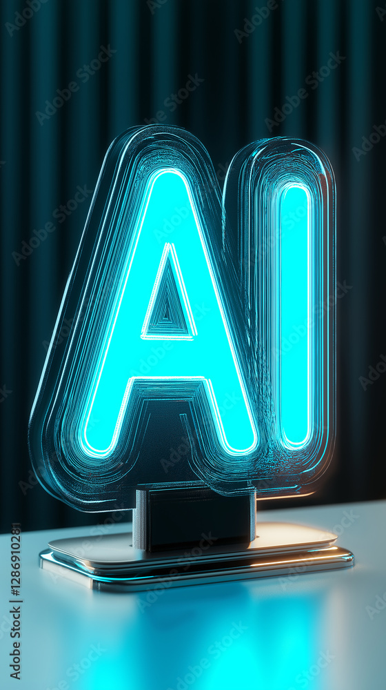 Poster Glowing ai sign representing artificial intelligence and machine learning