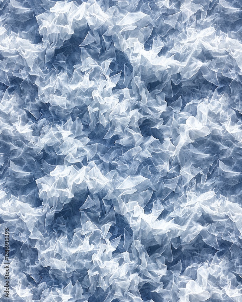 Poster a textured pattern of swirling blue and white reminiscent of ocean waves, creating a dynamic and flu