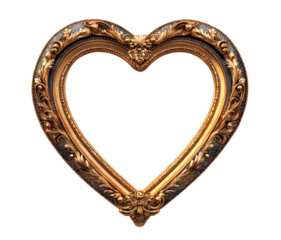 Golden heart frame isolated on transparent background
