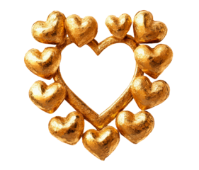 Golden heart frame isolated on transparent background
