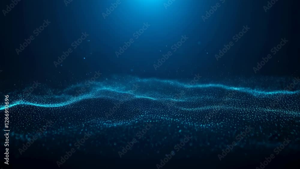 Poster abstract blue digital wave. glowing particles forming undulating surface. futuristic technology conc