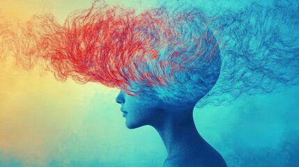 Surreal Portrait: Colorful Smoke and Psychedelic Design in Abstract Art.Mental Health & Self-Care Journey