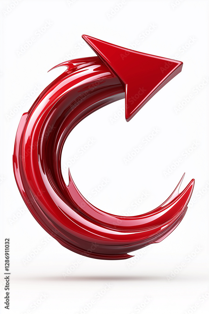 Poster Red 3d shiny circular arrow pointing upwards symbolizing growth