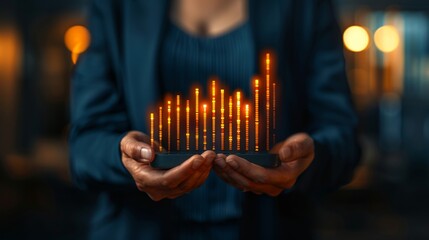 Businessman utilizes data driven tech insights and graphs for effective decision making strategies.