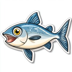 A cheerful cartoon fish with bright blue fins and a happy expression.  Perfect for children's illustrations or educational materials.
