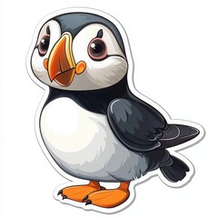Obraz premium Adorable cartoon puffin illustration, perfect for children's books or educational materials. Its cheerful expression and bright colors make it a delightful image.