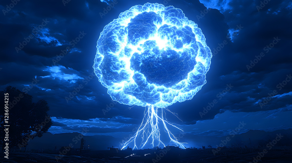 Poster abstract representation of a large cloud with explosive colors and shapes in a dynamic composition