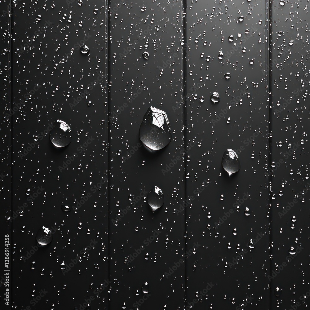 Poster water droplets on black surface creating a refreshing abstract texture