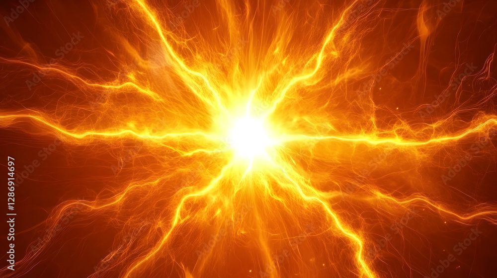 Poster bright orange explosion of fire with abstract shapes and textures in a dynamic display of energy and