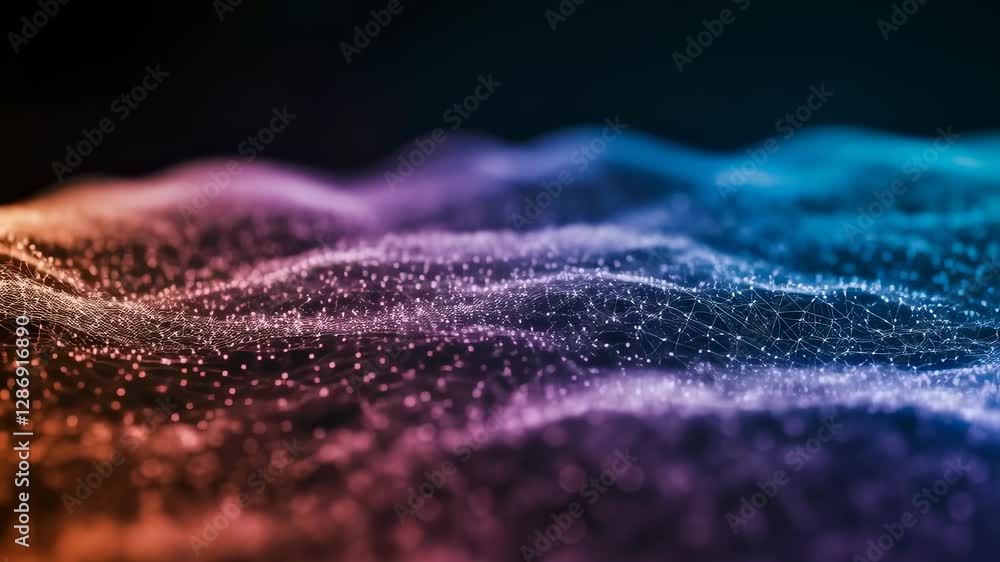 Poster colorful abstract network waves. digital particle landscape. futuristic technology concept. data vis