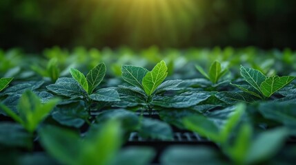 Vibrant Green Seedlings Growing in Rows