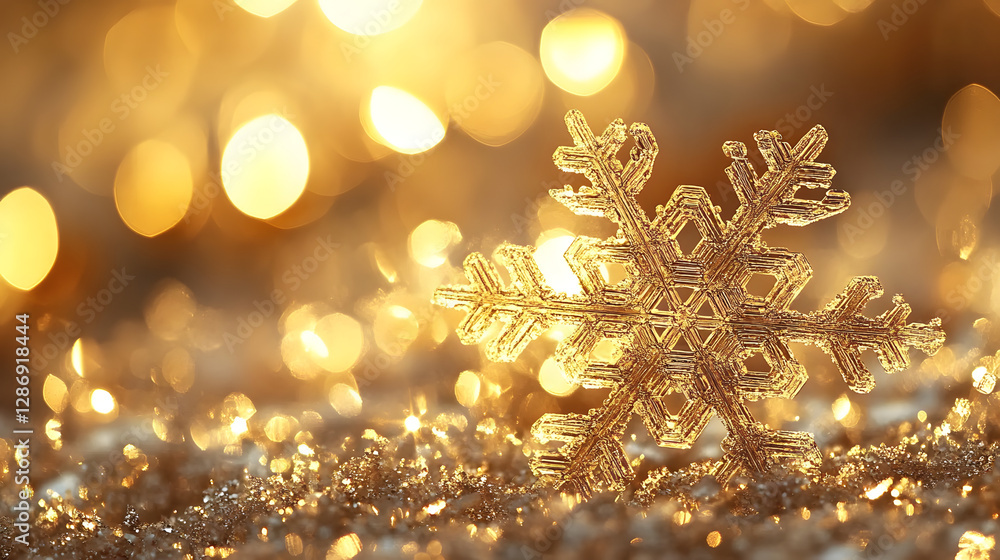 Poster intricate snowflake pattern on a gold background with detailed textures and designs